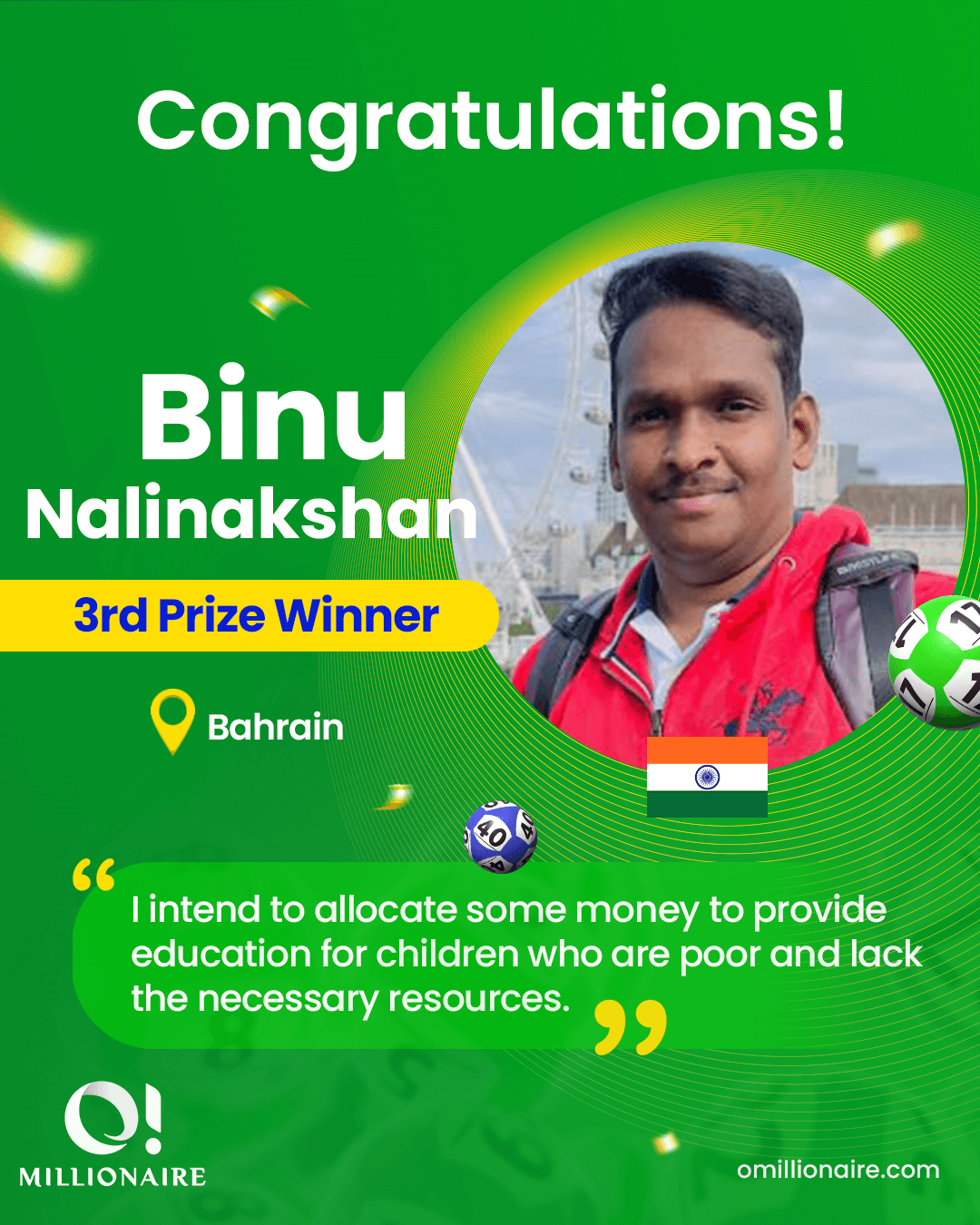 Binu Nalinakshan omillionaire winner