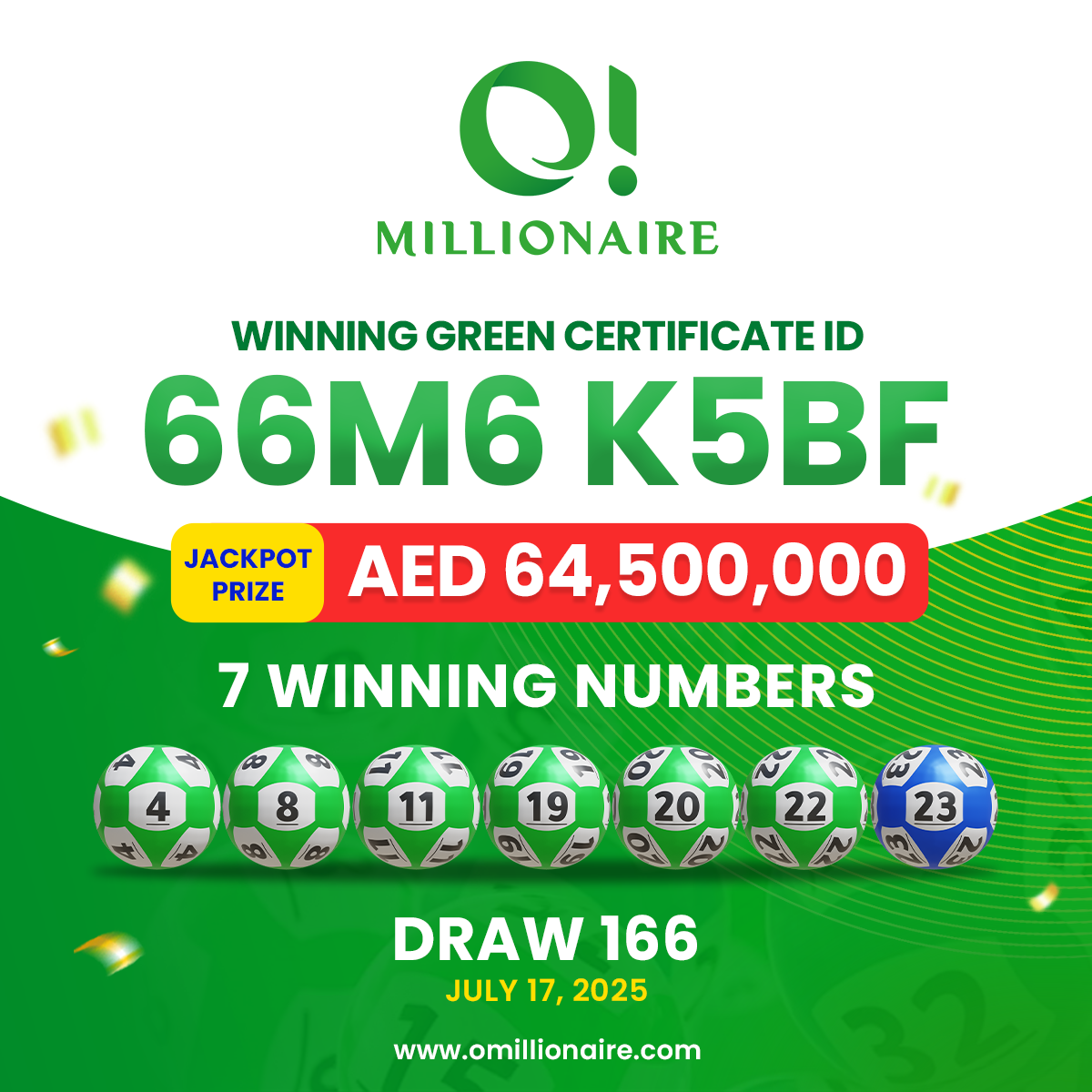 draw 166 winning numbers